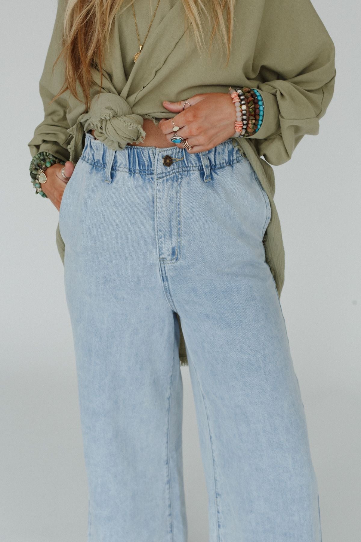 Simply You Wide Leg Jeans - Washed Denim