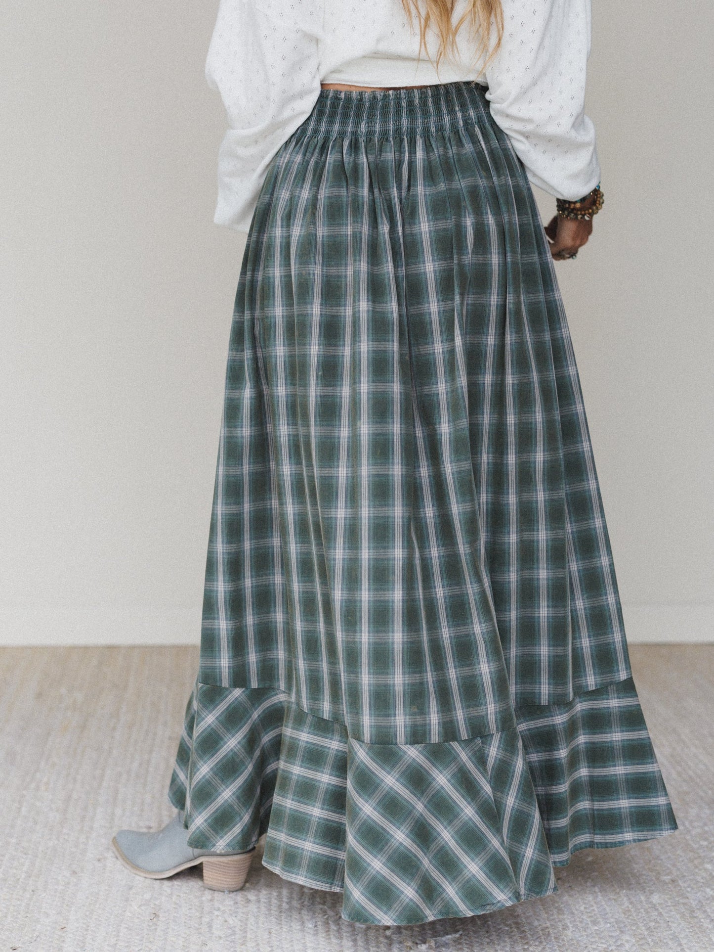 Bonfire Bloom Plaid Skirt - Olive