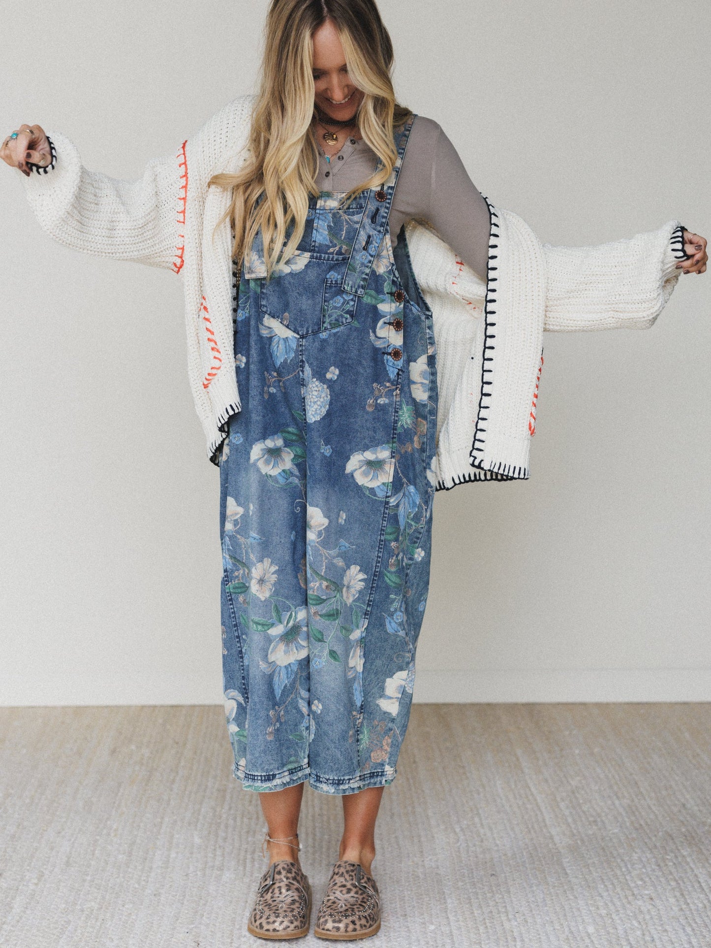 High Hopes Floral Overalls - Denim
