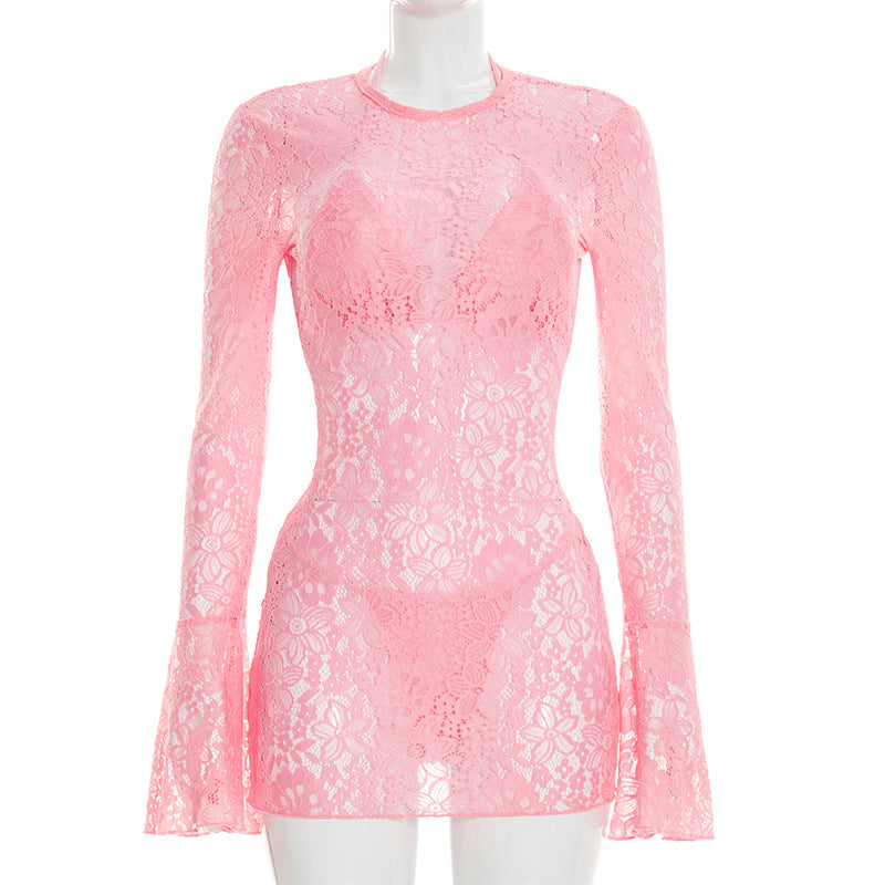 Triangle Bikini Lace Long Sleeve Dress Three-Piece Set