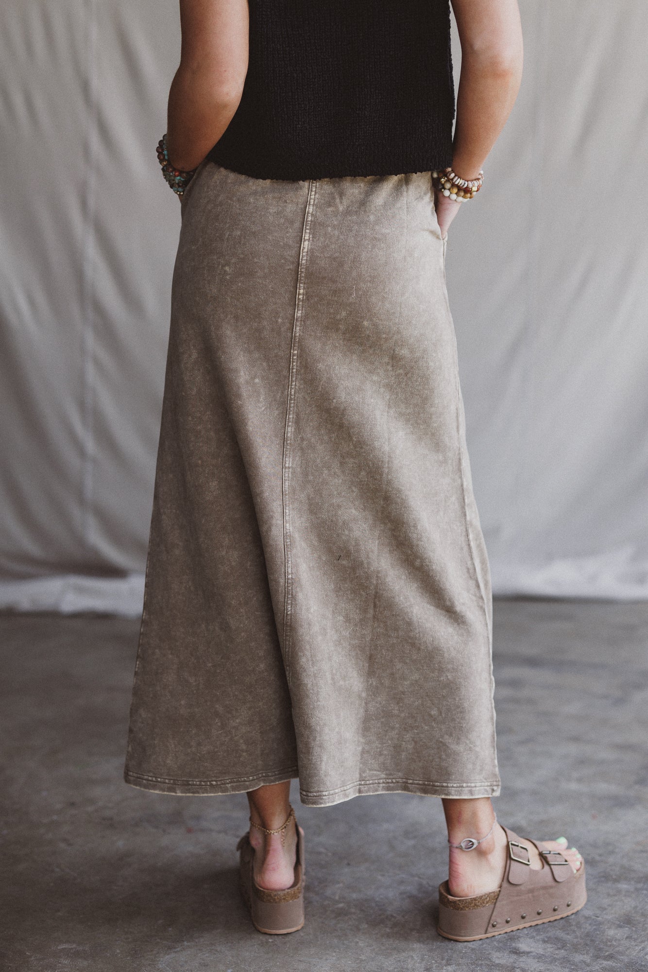 Sunfade Front Slit Maxi Skirt - Mocha
