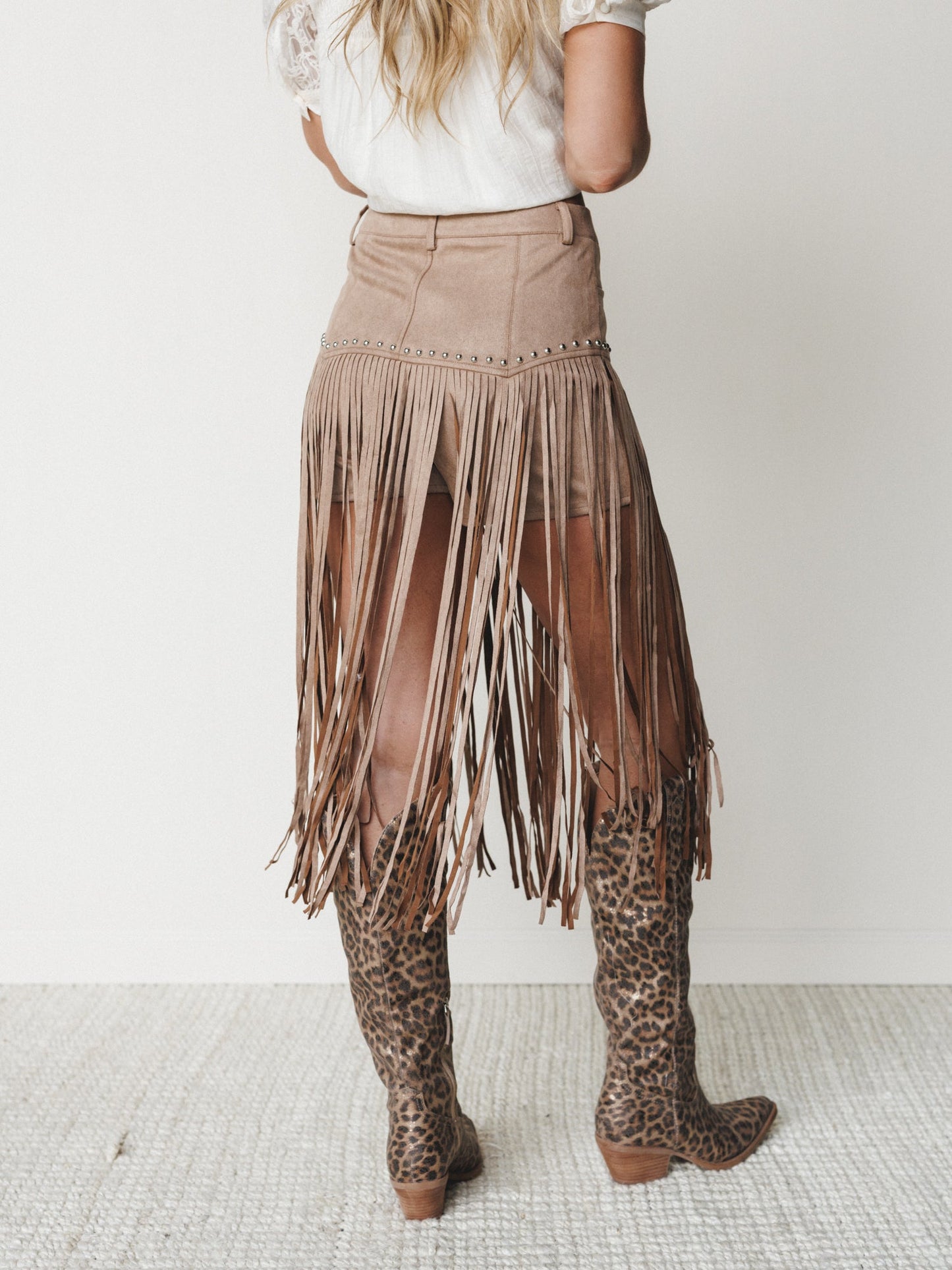 Here for a Good Time Fringe Shorts - Tan