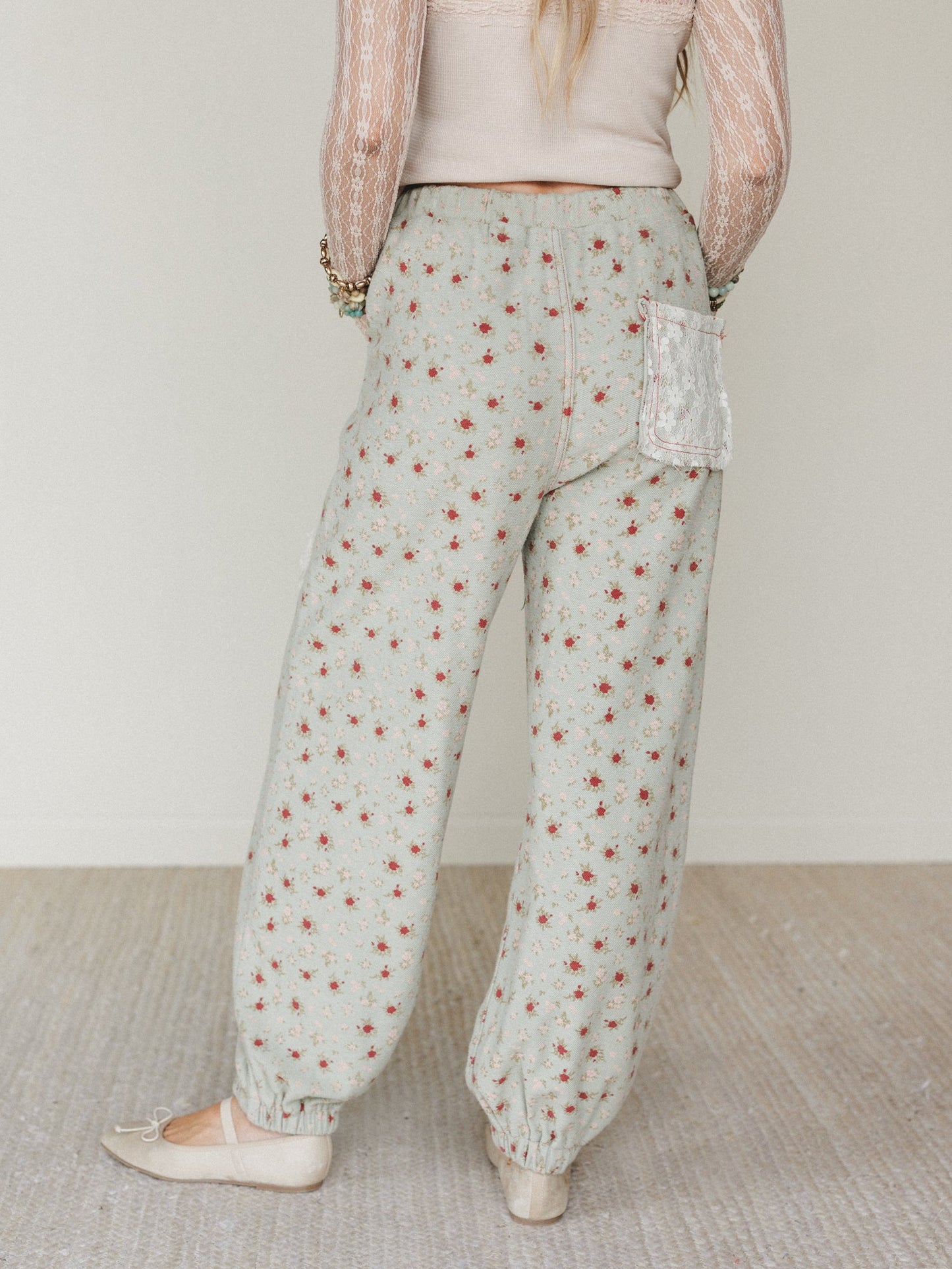 Nora Patchwork Floral Pants - Olive