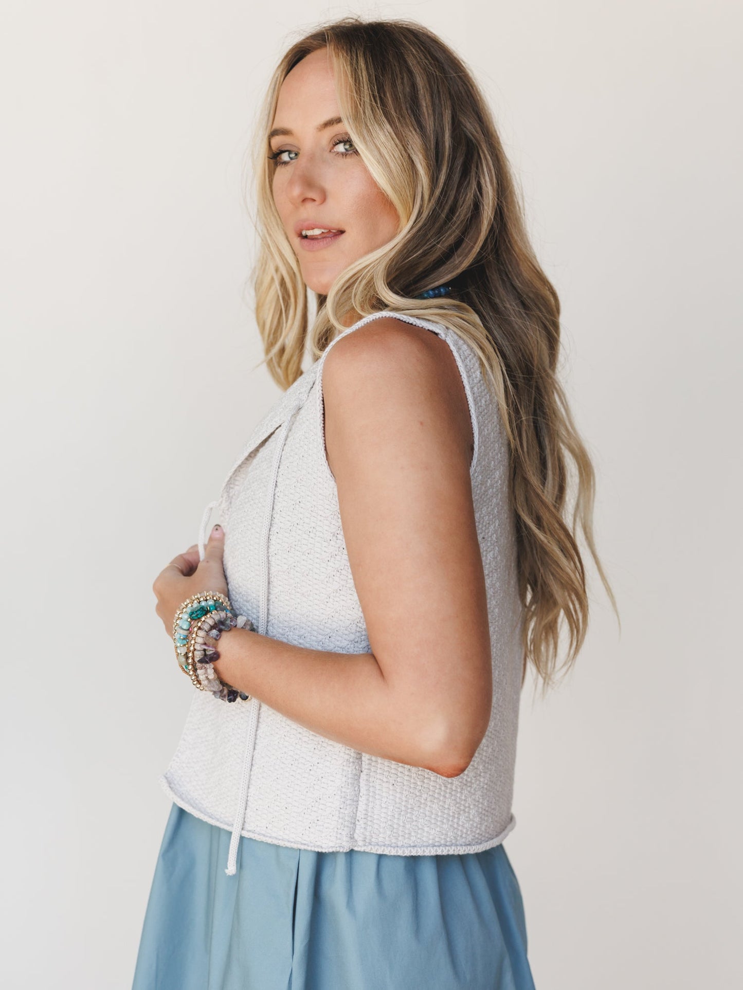 Tied In A Bow Vest - Sand Beige