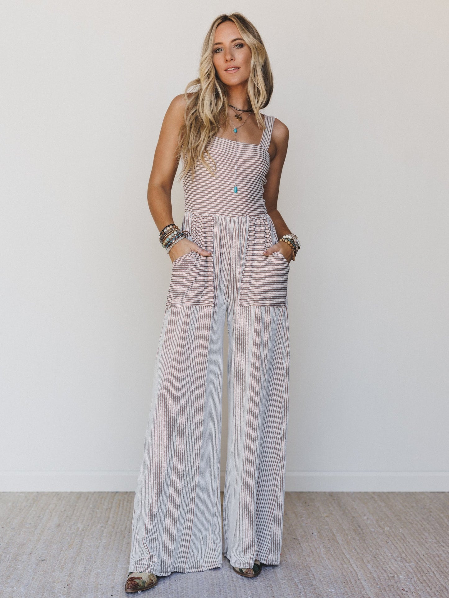 The Nest Alanis Textured Jumpsuit - Taupe