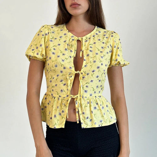 Puff Sleeve Bowknot Crop Top