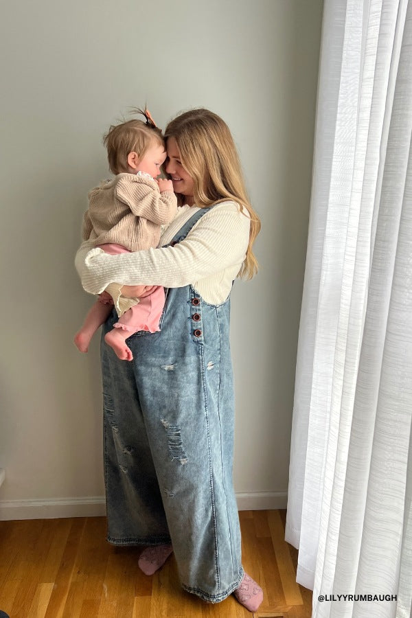High Hopes Slouchy Denim Overalls - Blue