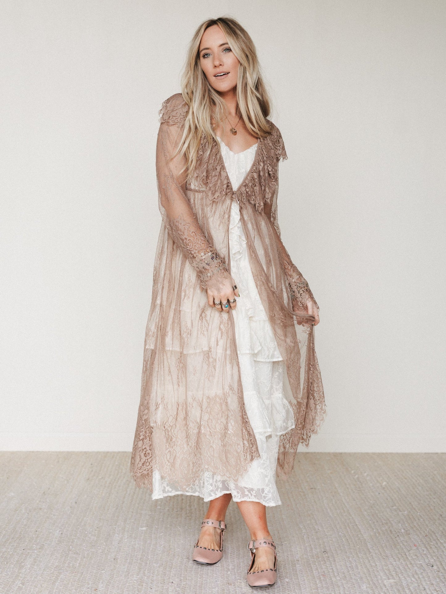 Love Letters Baroque Lace Duster - Taupe