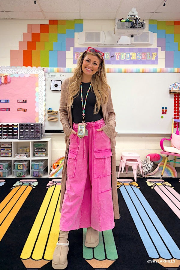 Game On Cargo Wide Leg Pant - Pink