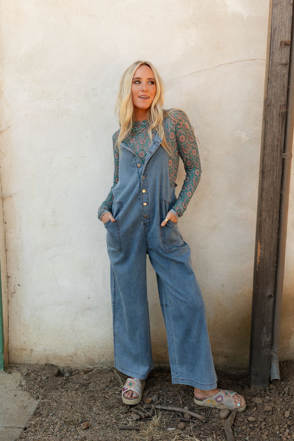 The Nest Dock Town Button Up Jumpsuit - Denim