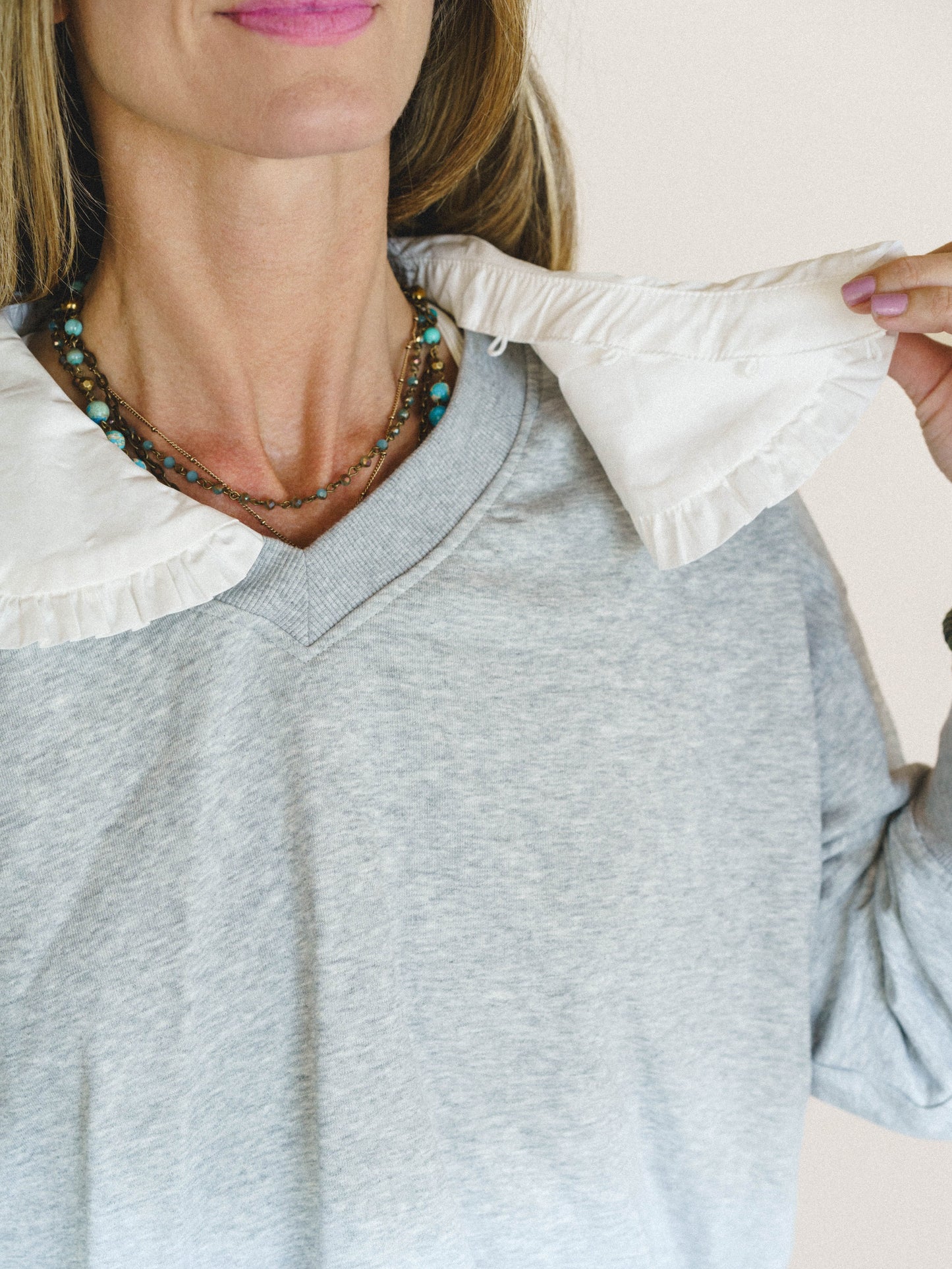 Wendy Removeable Collar Top - Grey