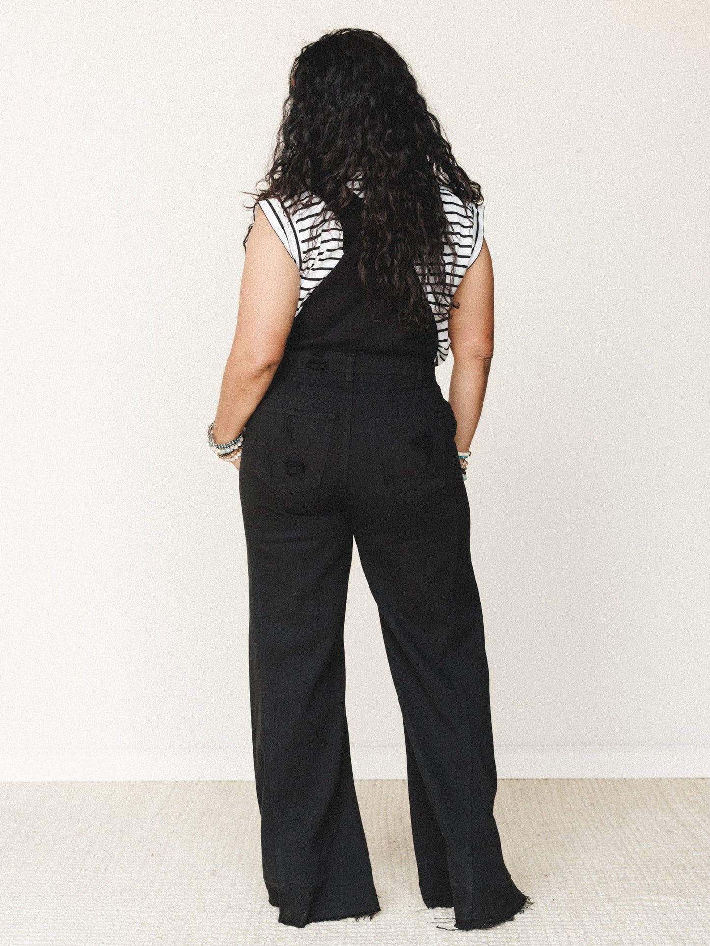 Milly Distressed Hem Wide Leg Overall - Black