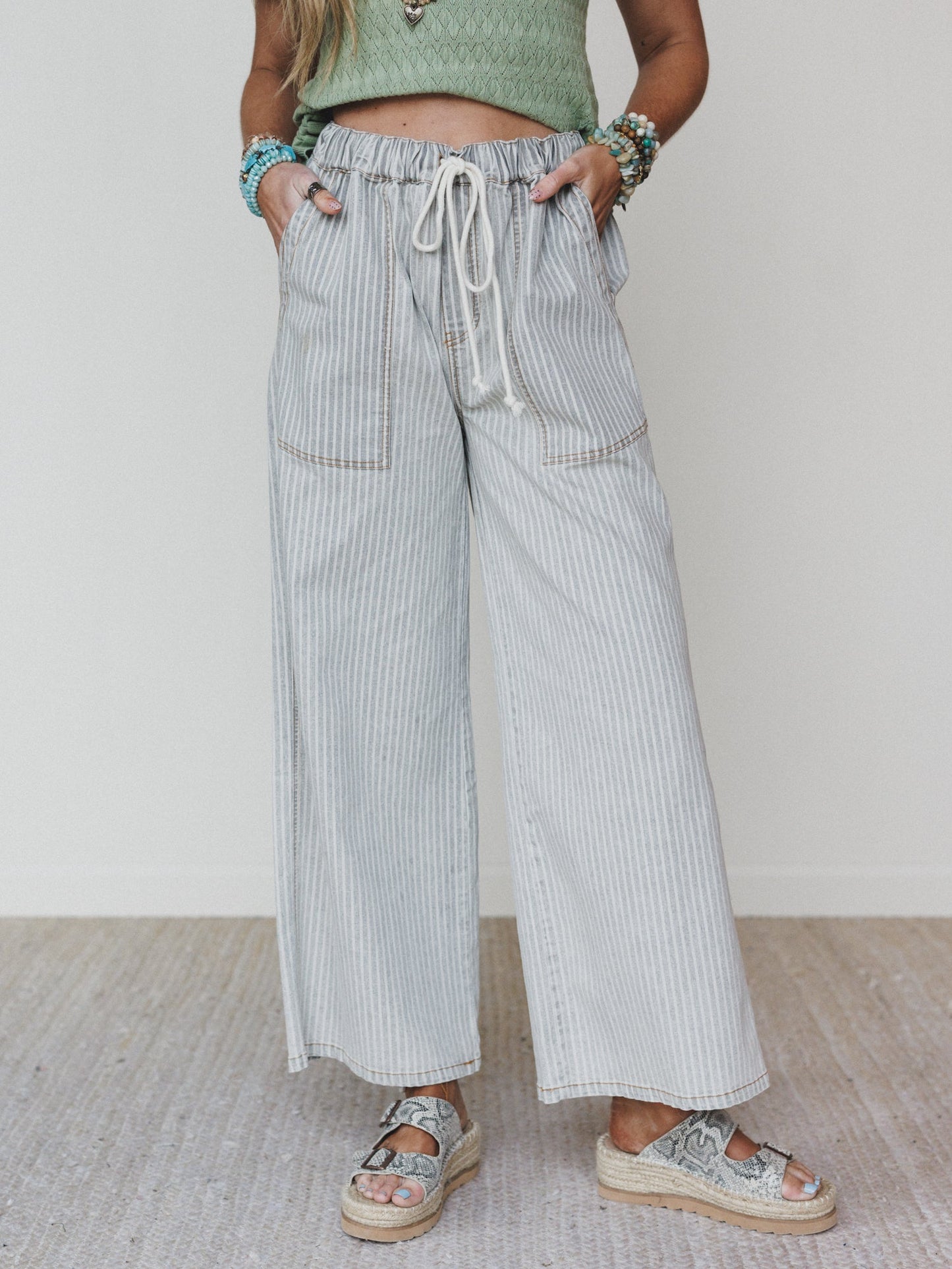 Away at Sea Striped Pants - Washed Black
