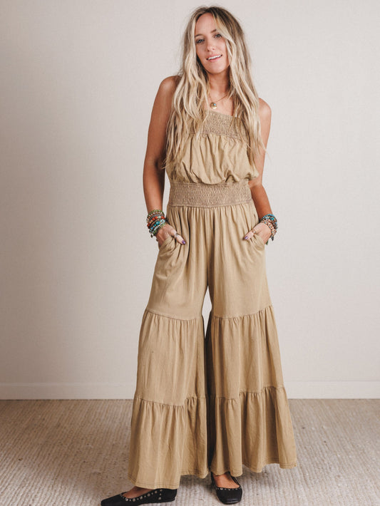 Tara Wide Leg Jumpsuit - Taupe