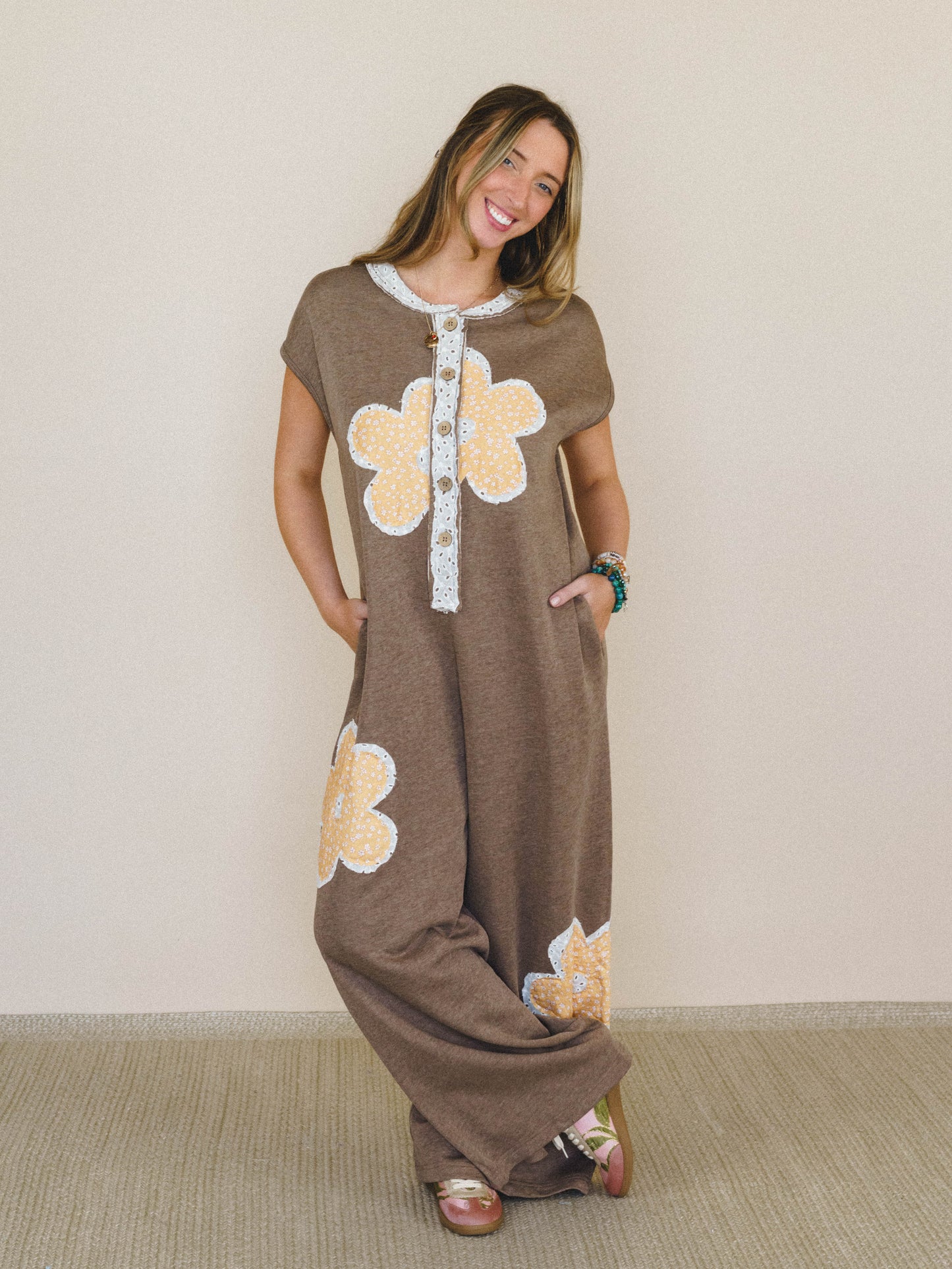 Flower Steps Jumpsuit - Mocha