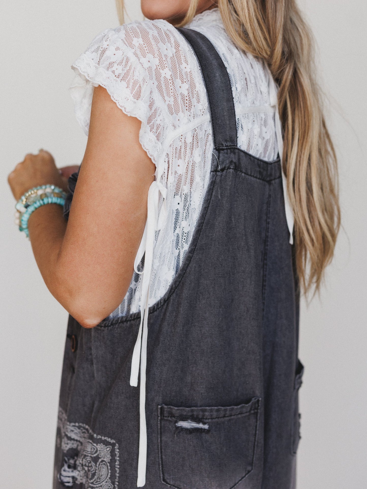 High Hopes Slouchy Denim Overalls - Black Bandana