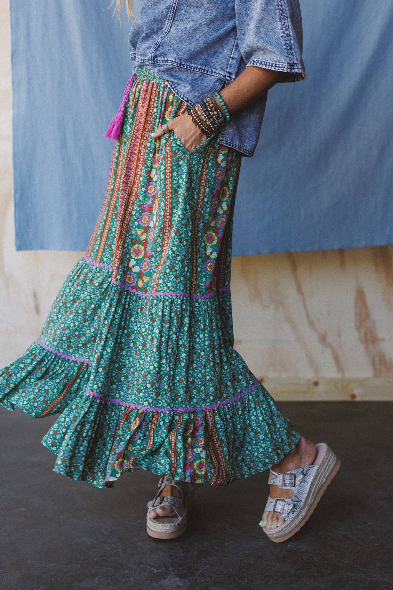 Kate Printed Wide Leg Pants - Sage