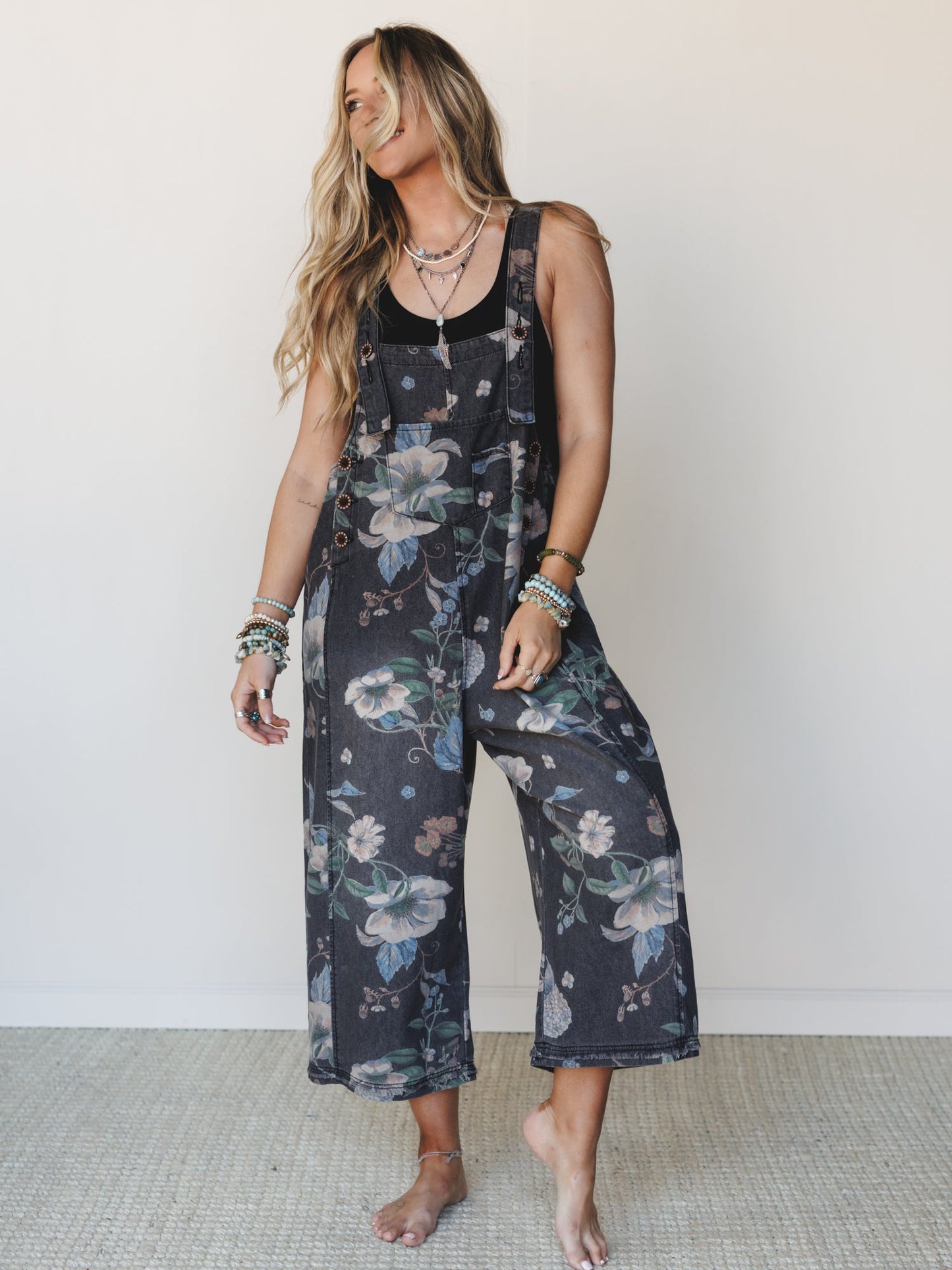 High Hopes Slouchy Denim Overalls - Black Denim