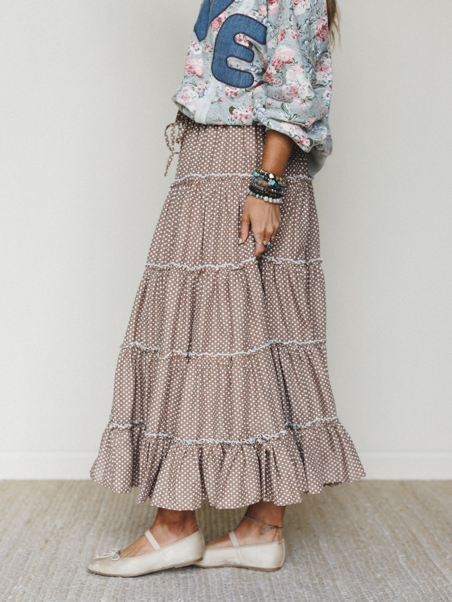 Polka Dot Darling Maxi Skirt - Mocha