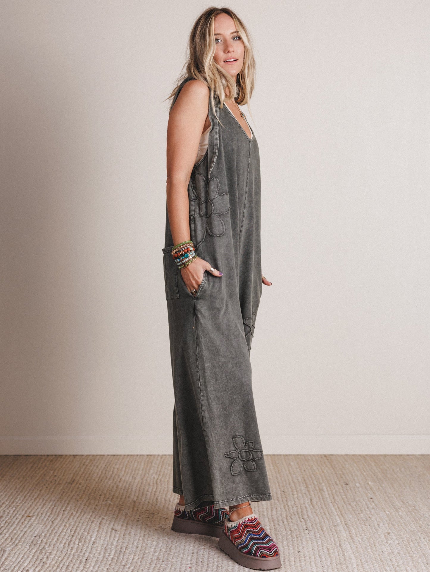 Everyday Magic Flower Patch Jumpsuit - Ash