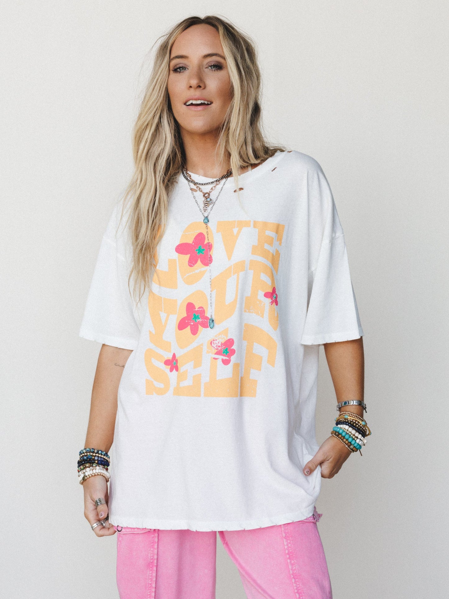 Big Love Distressed Graphic Tee - Ivory