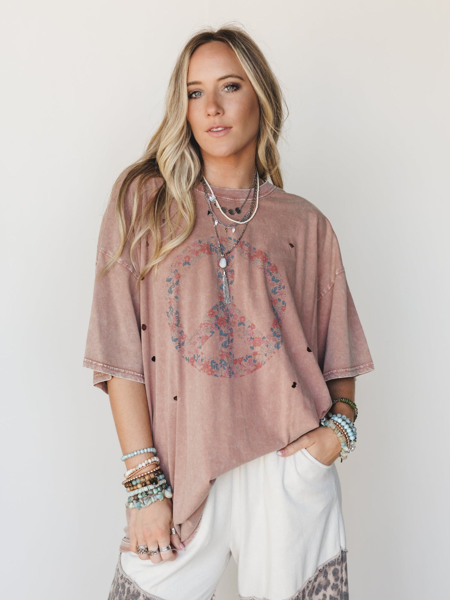 Jude Oversized Peace Sign Graphic Tee - Mauve