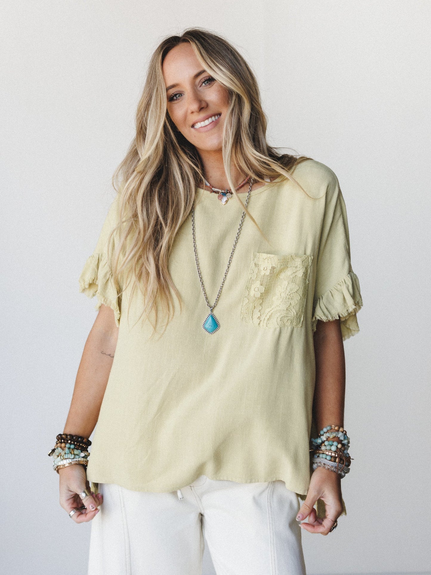 Zhara Lace Back Top - Green Tea