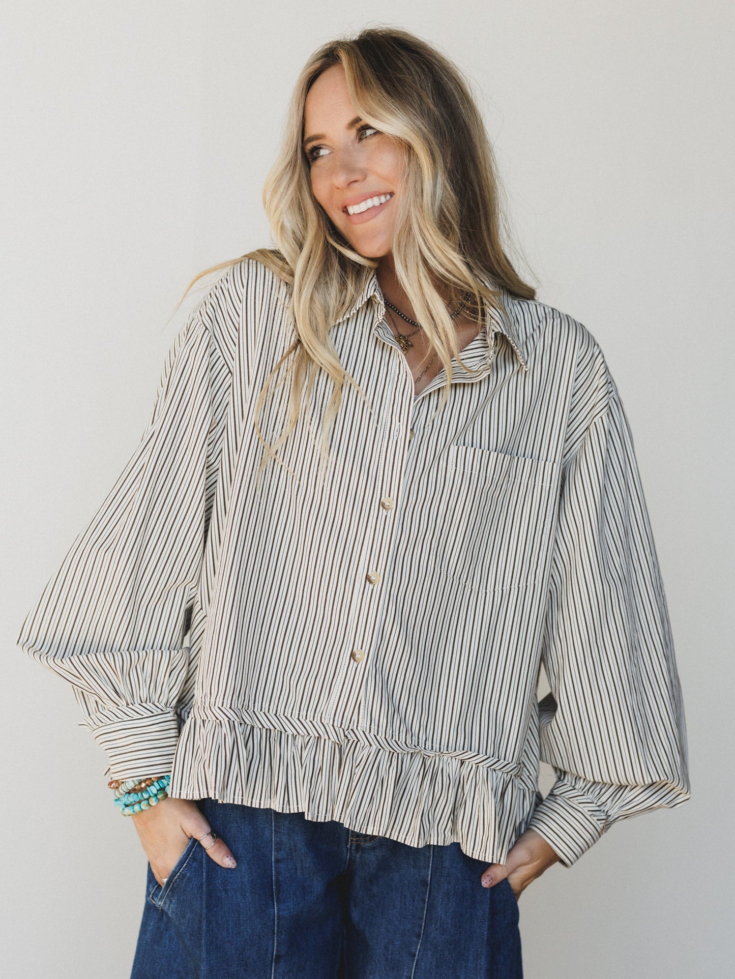 She's A Natural Ruffle Hem Blouse - Ivory