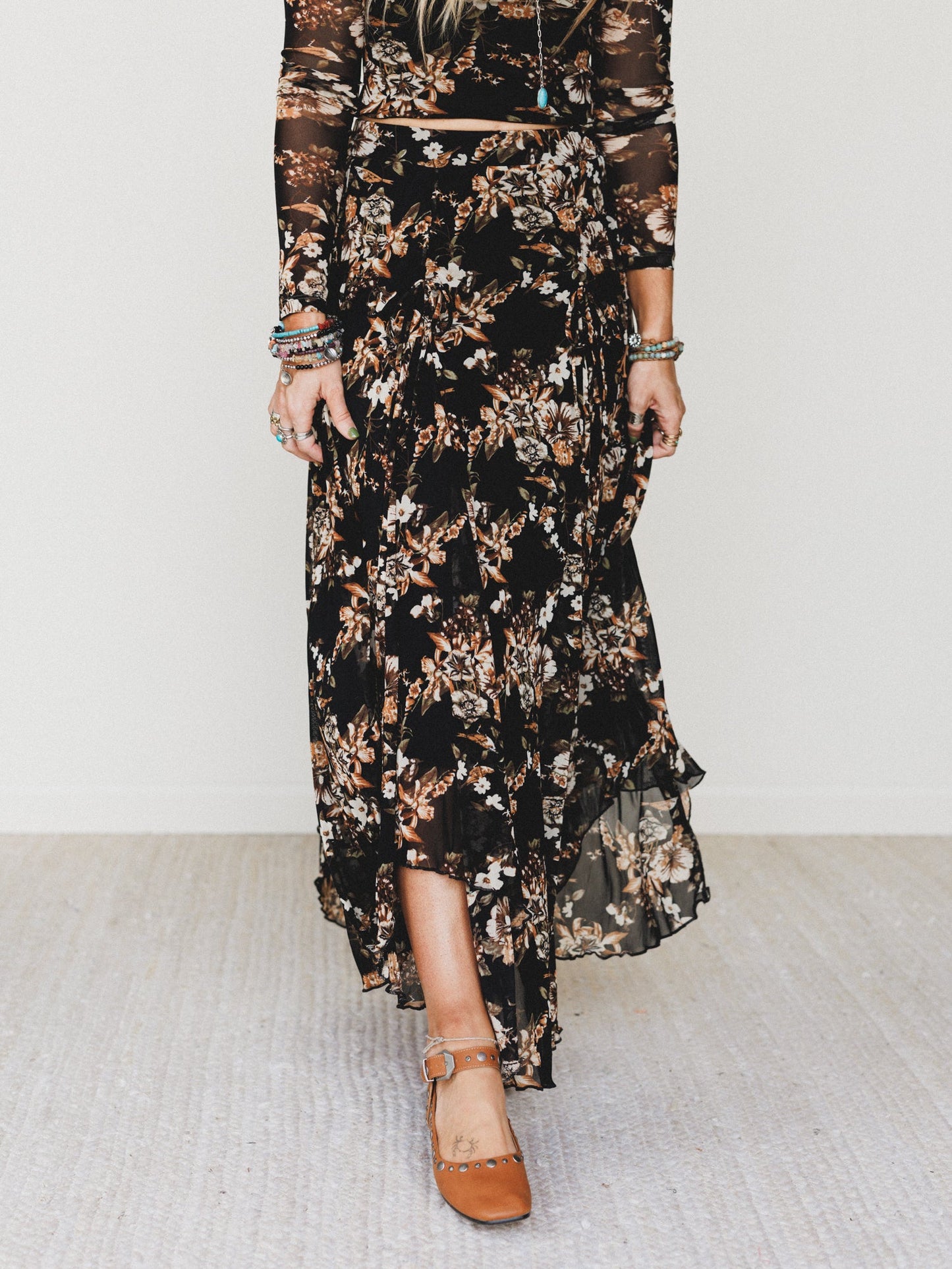 Let It Layer Floral Skirt - Black