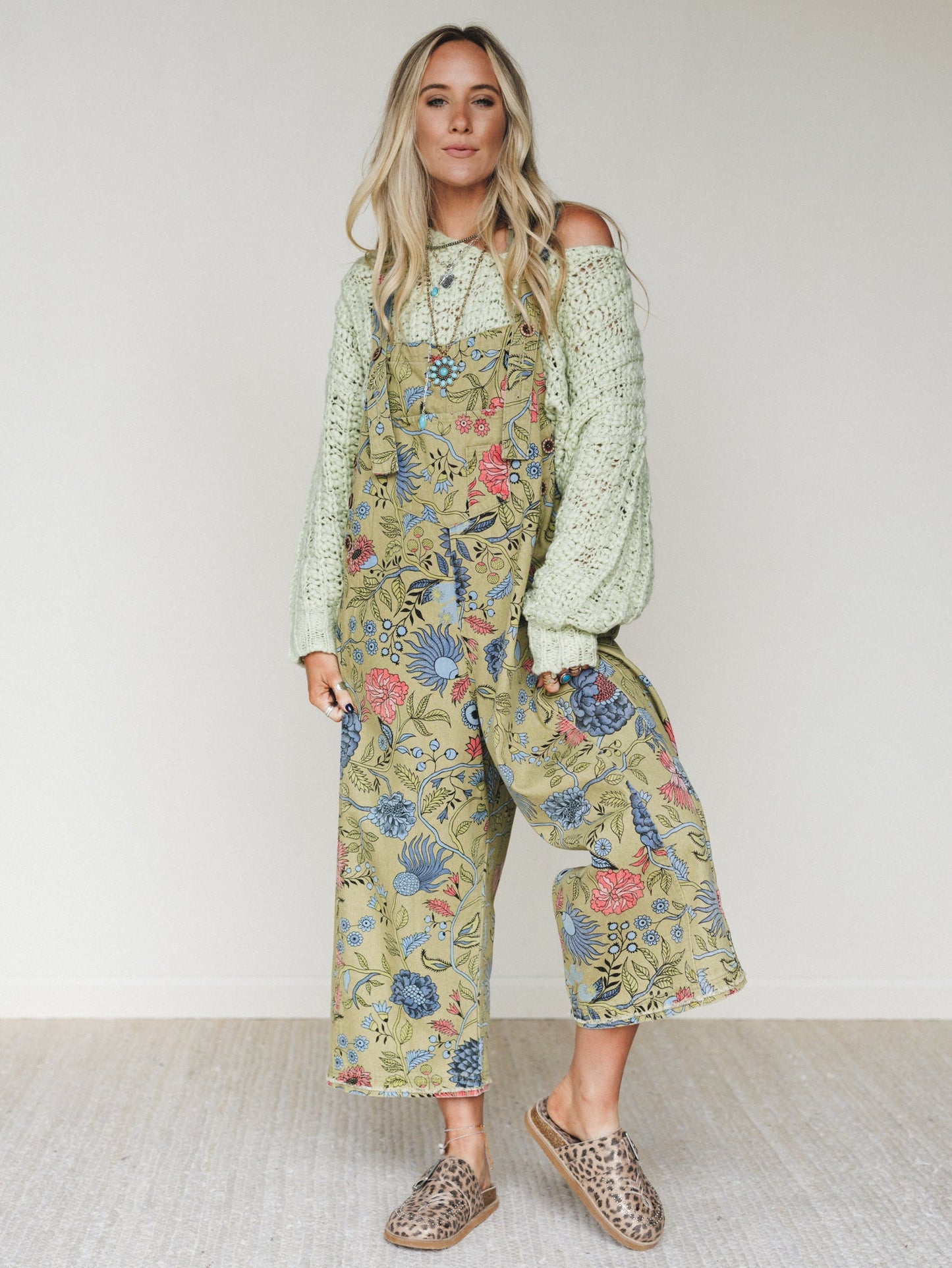 High Hopes Flower Printed Overalls - Sage