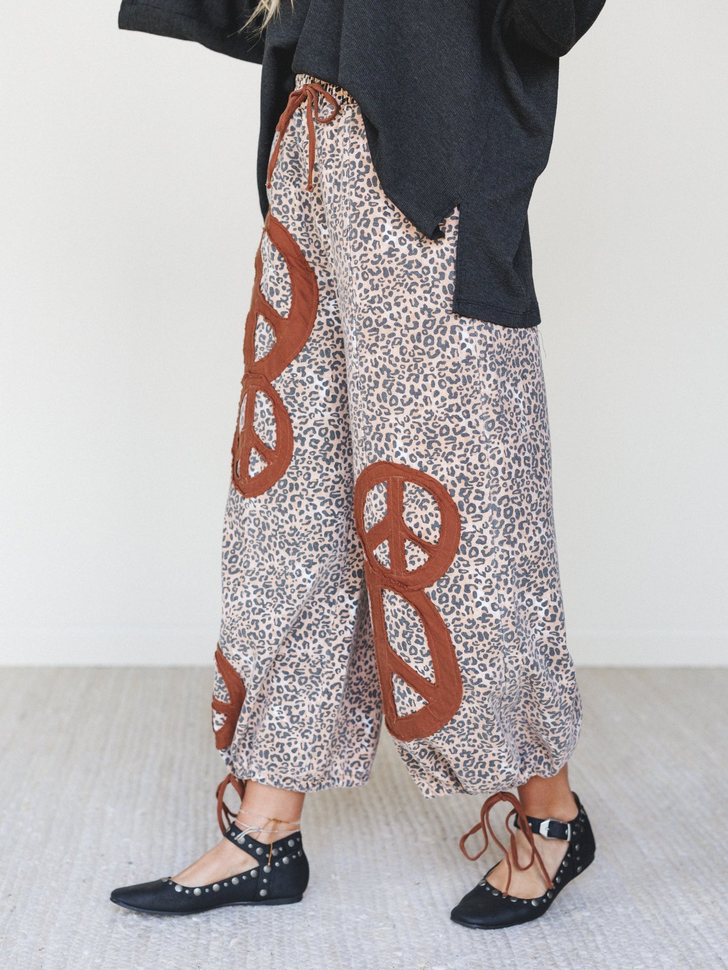 The Nest Laurel Lee Patchwork Pants - Taupe Leopard