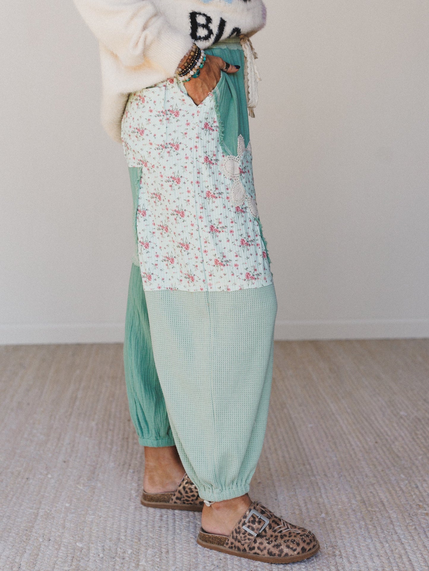 Cool Girl Patch Work Pants - Mint Green