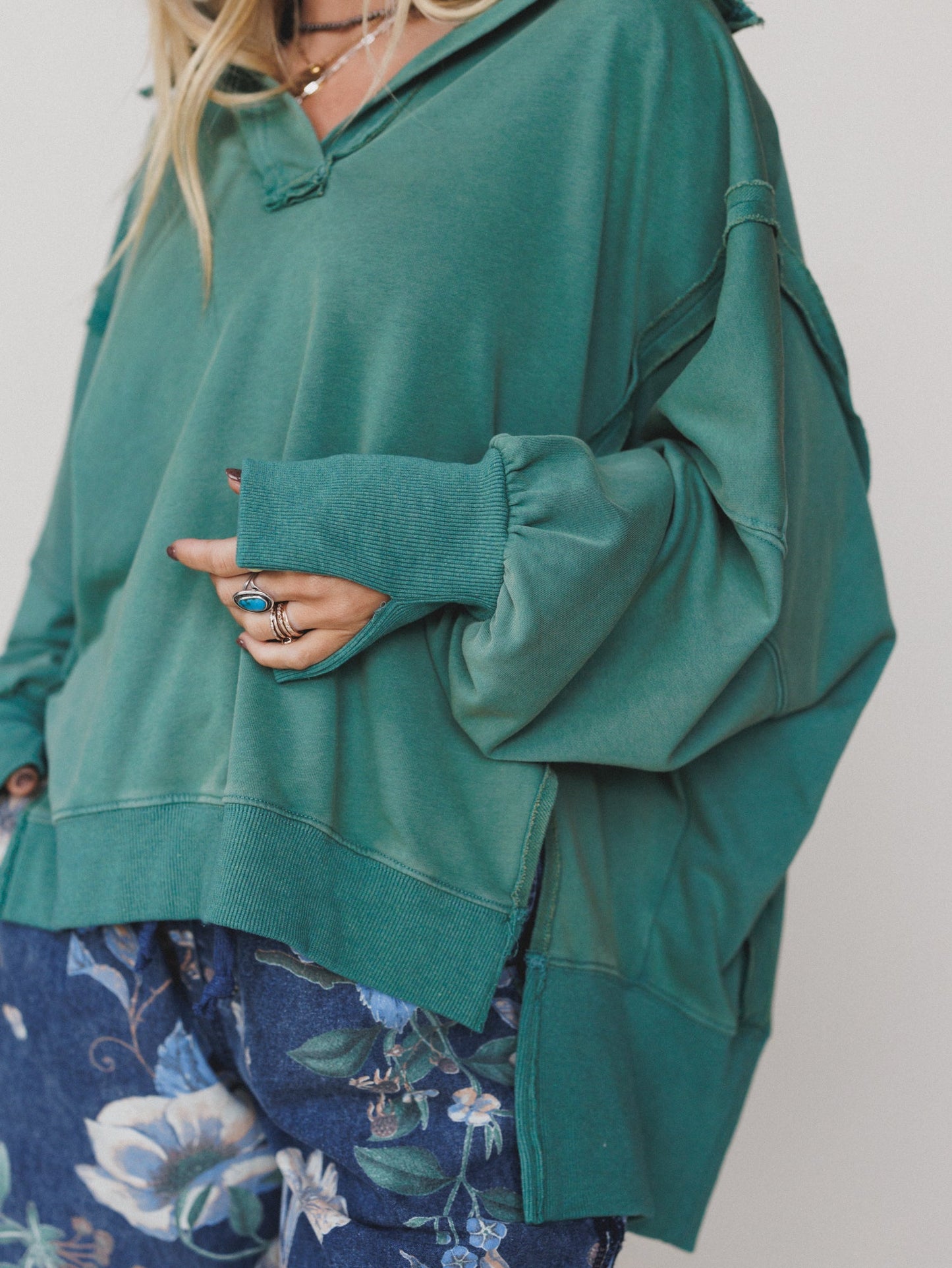 Candace Oversized Collar Sweatshirt  - Green