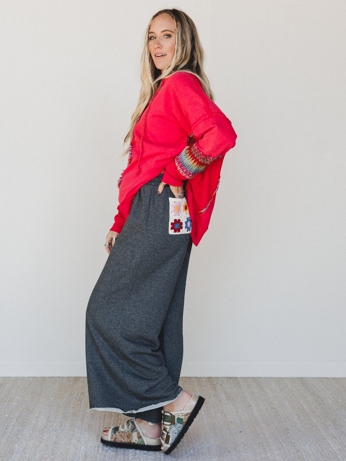 The Nest Love Seeker Crochet Pocket Pants - Charcoal
