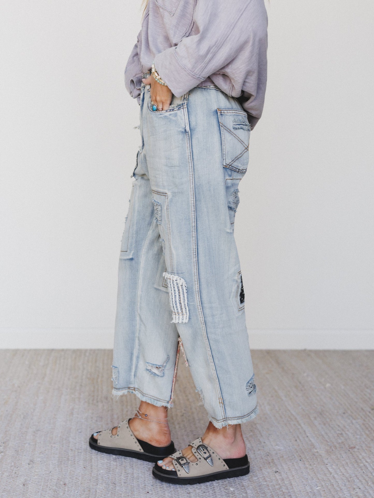 Offshore Patchwork Detail Pants - Denim