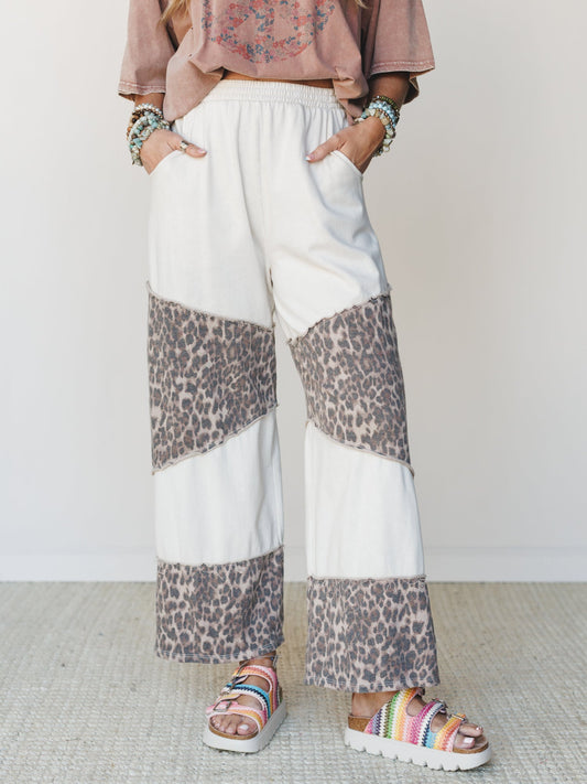 Milana Leopard Print Wide Leg Pants - Natural