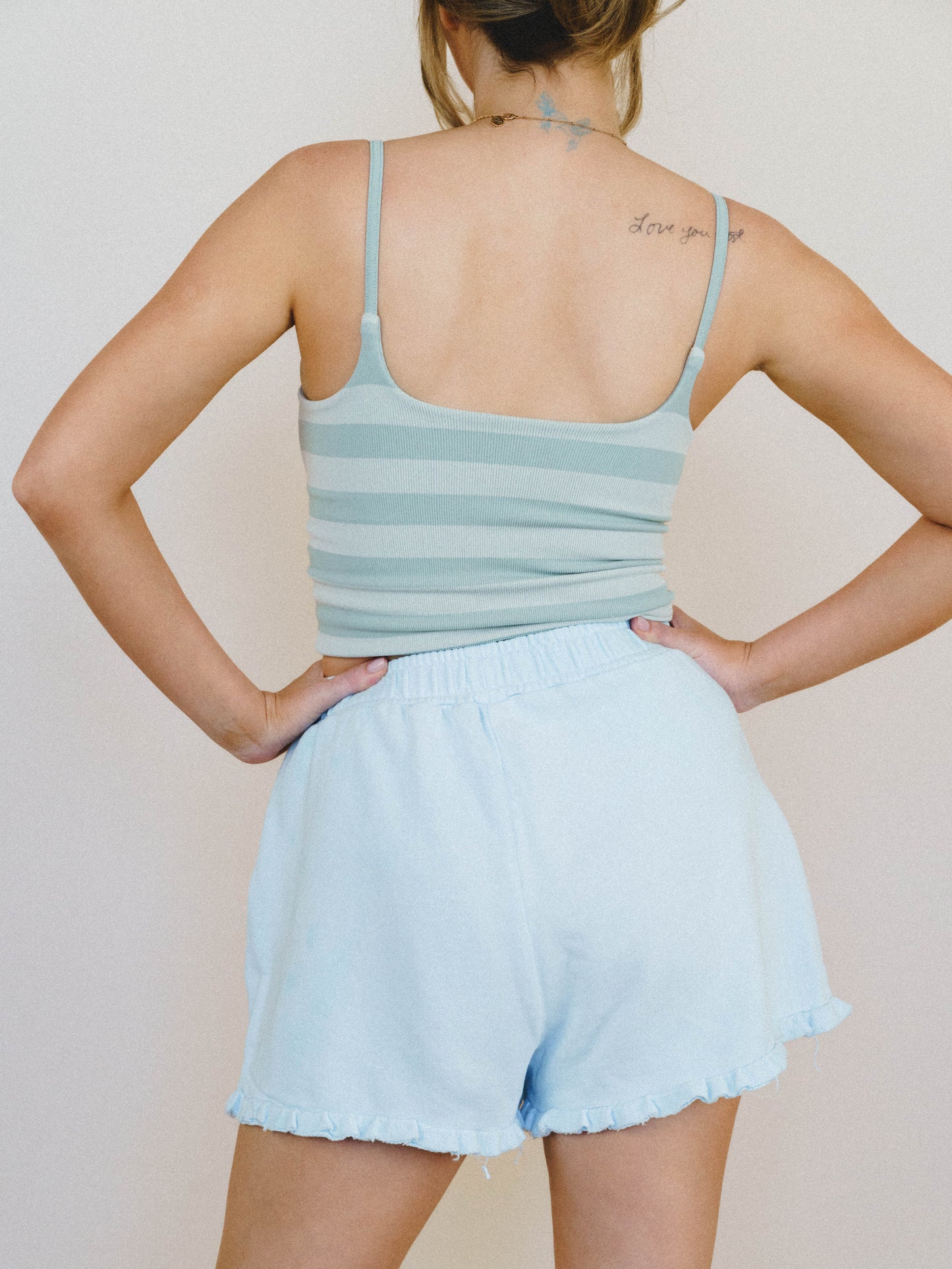 Pearl Ruffle Shorts - Light Blue