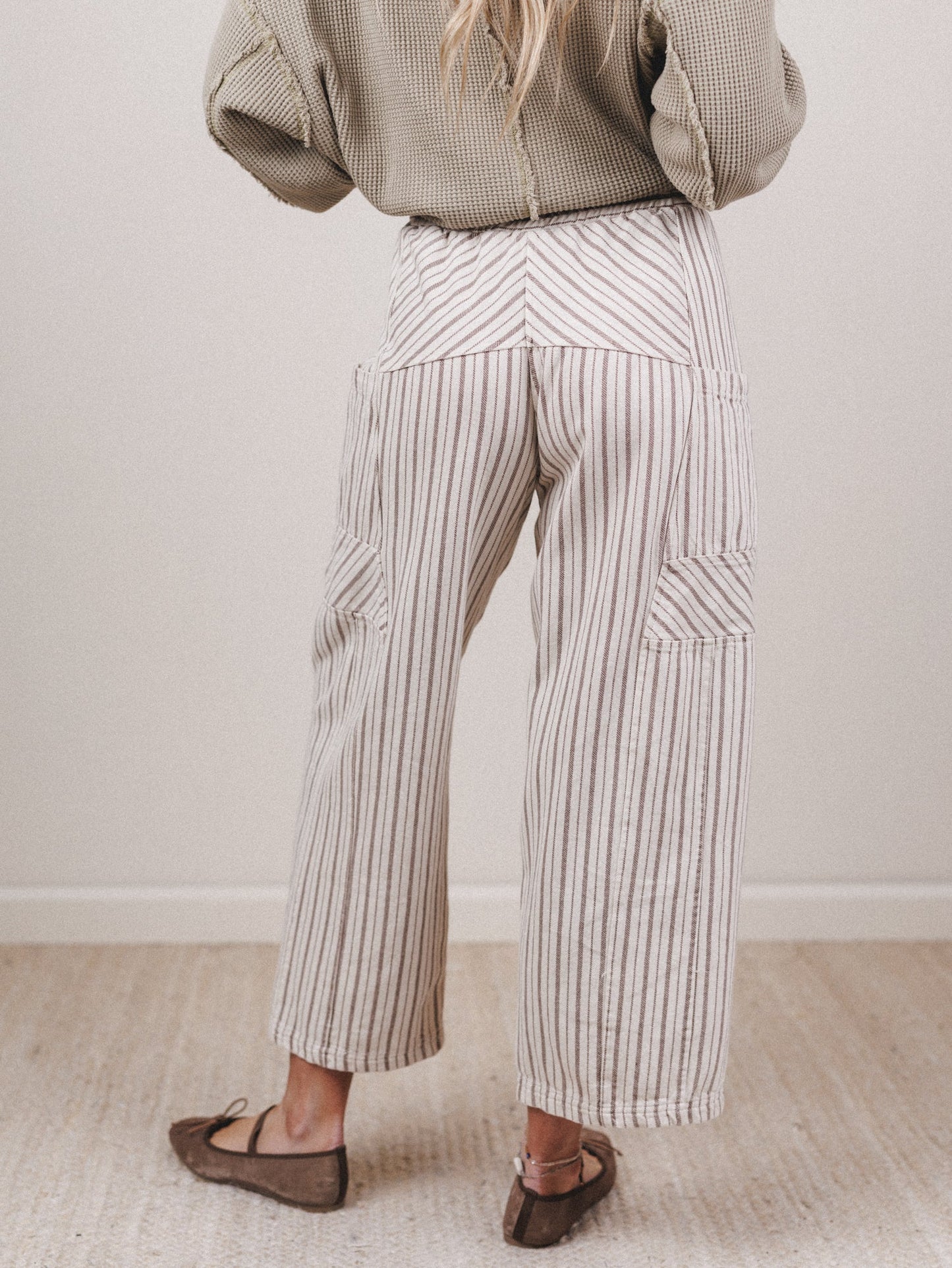 Percy Striped Barrel Jeans - Taupe