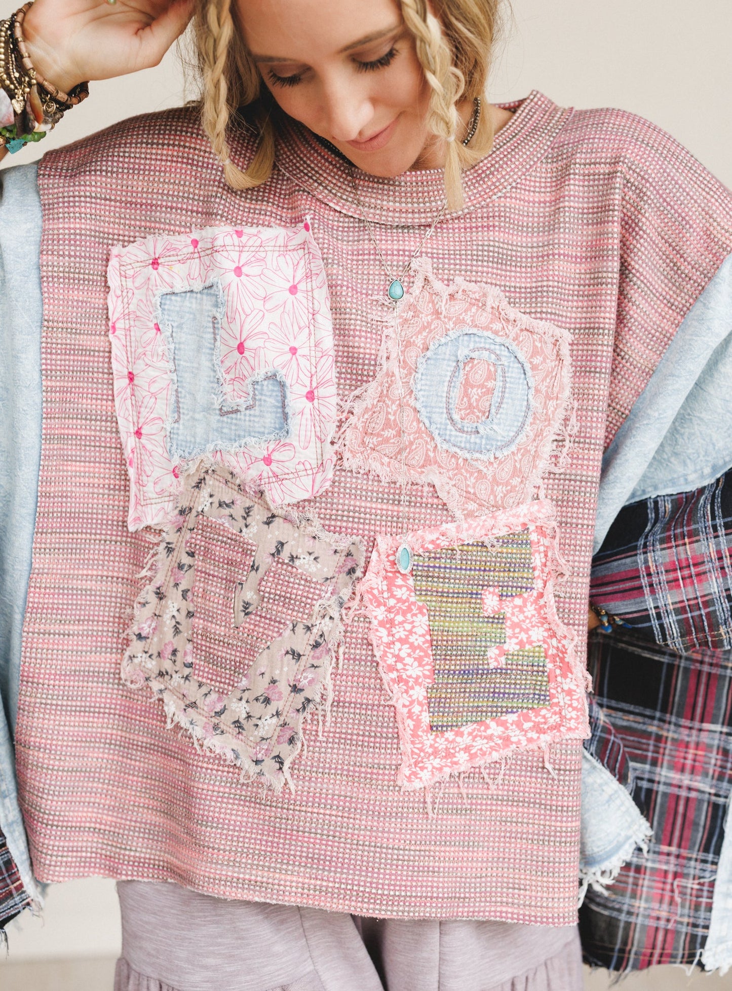 Soft Heart Patchwork Top - Pink