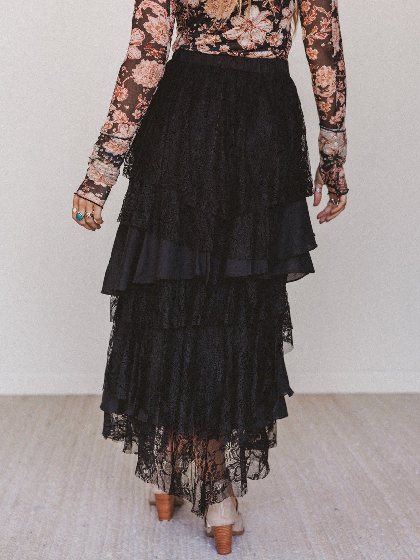 Quiet Getaway Lace Maxi Skirt - Black