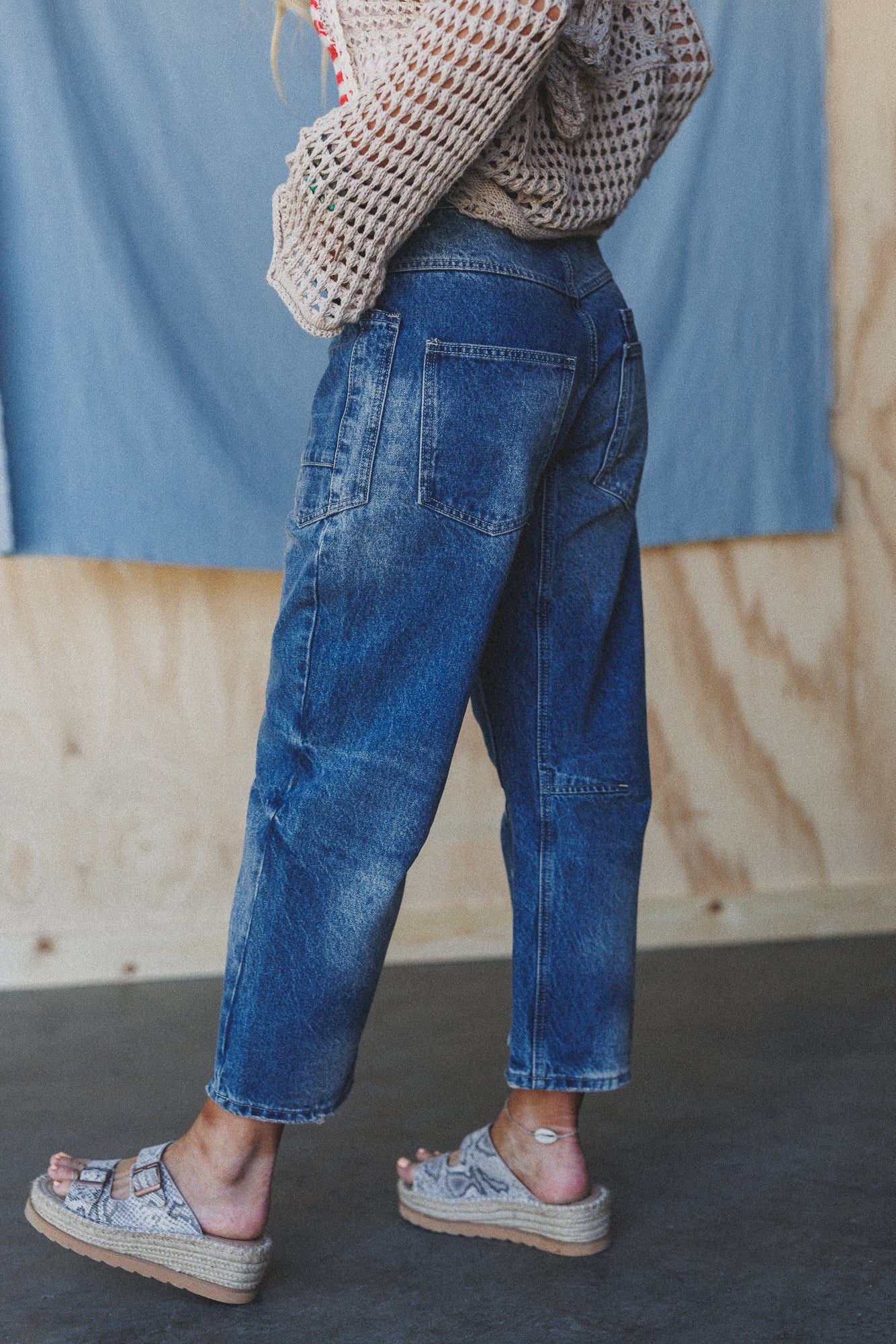 Elevated Eyelet Barrel Jeans - Medium Wash