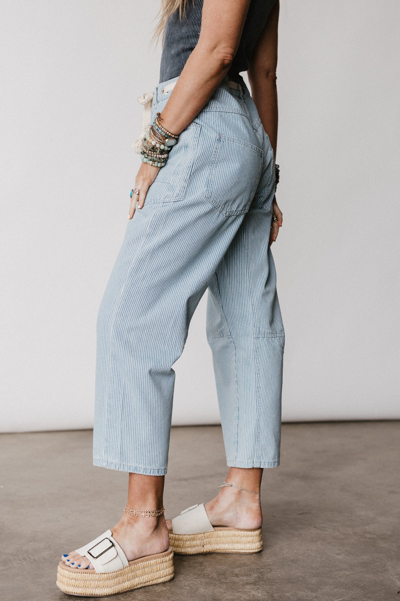 Elevated Eyelet Barrel Jeans - Multi Stripe