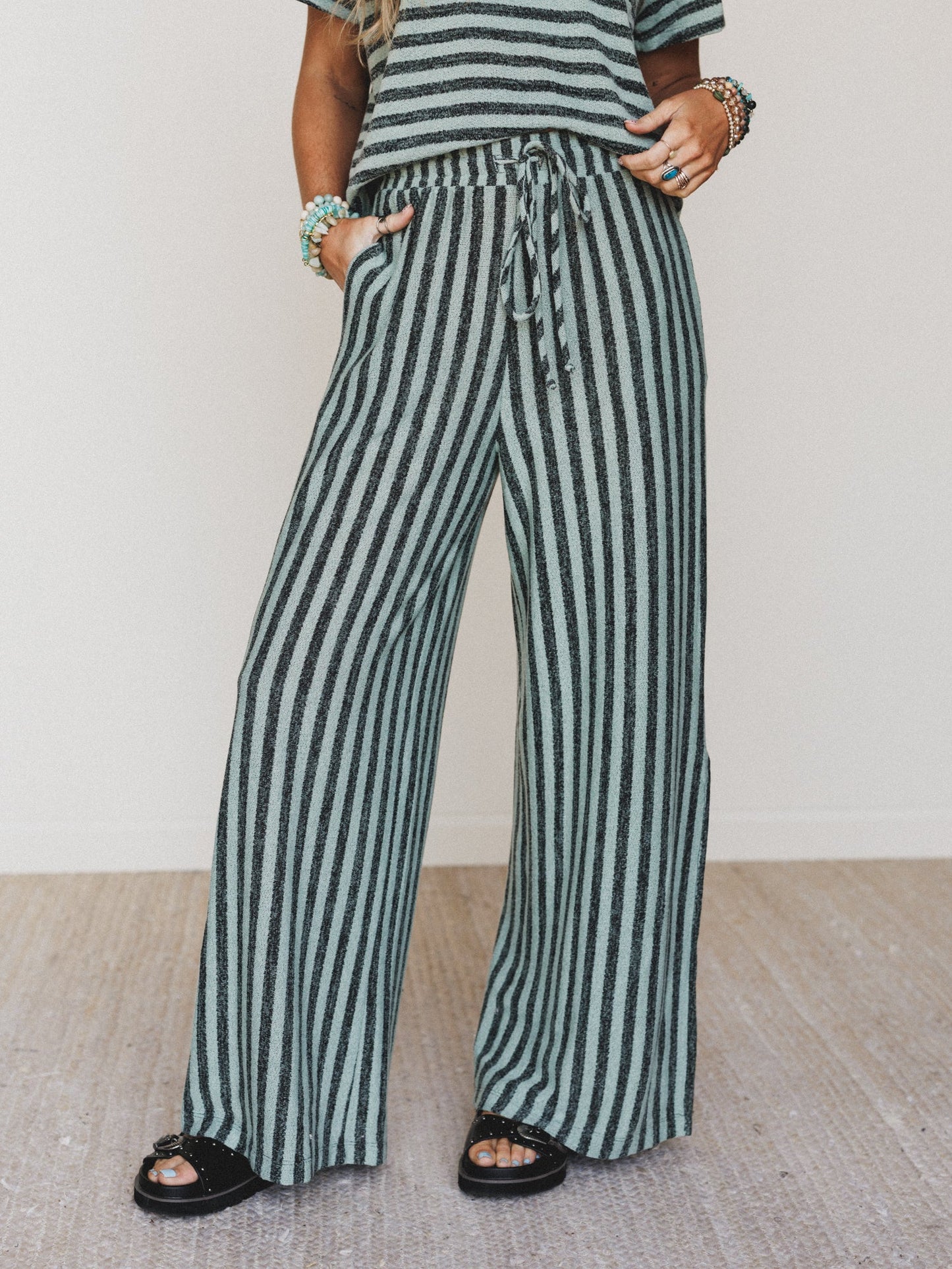 The Nest Ibiza Breeze Drawstring Pants - Sage Black