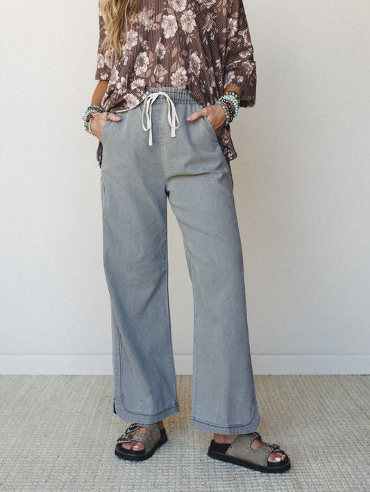 So Comfy Wide Leg Denim Pant - Grey