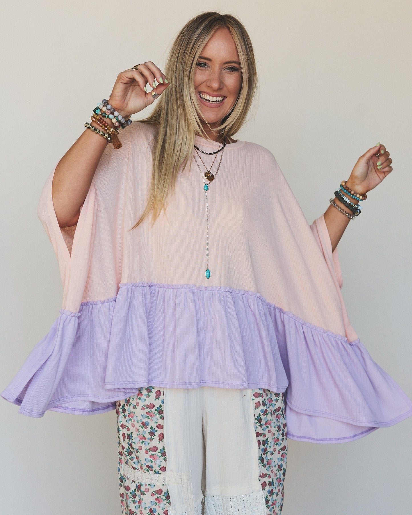 The Nest Sally Ruffle Top - Peach Lilac