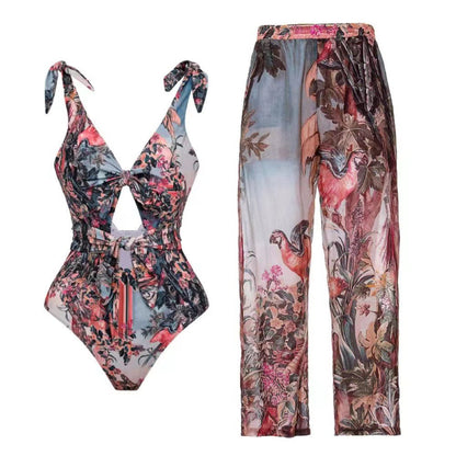 Print Mesh One-Piece Swimsuit