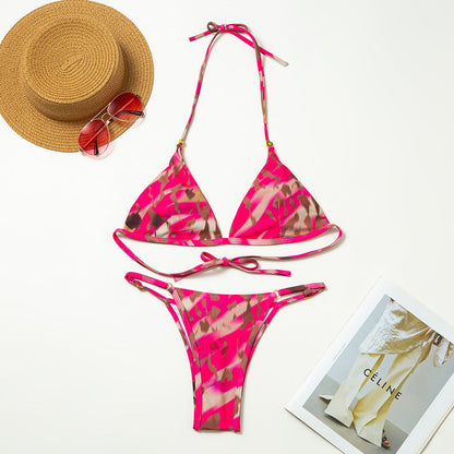 Print Slit Bikini Set
