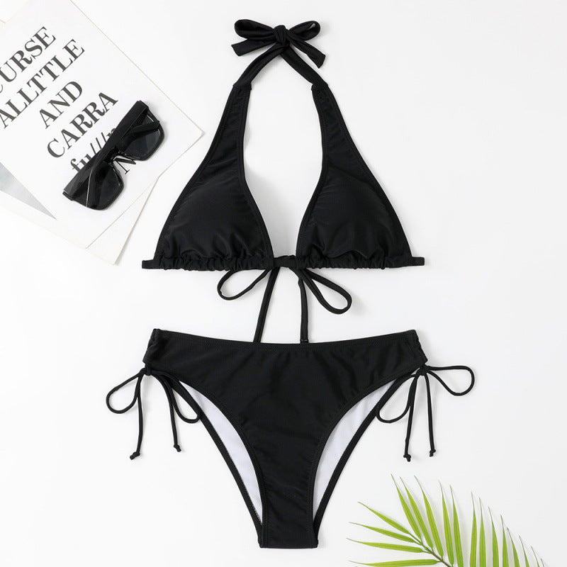 Strap Solid Bikini Set