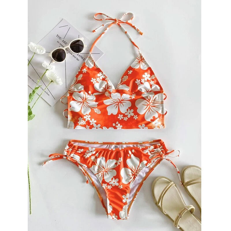 Print Slit Bikini Set