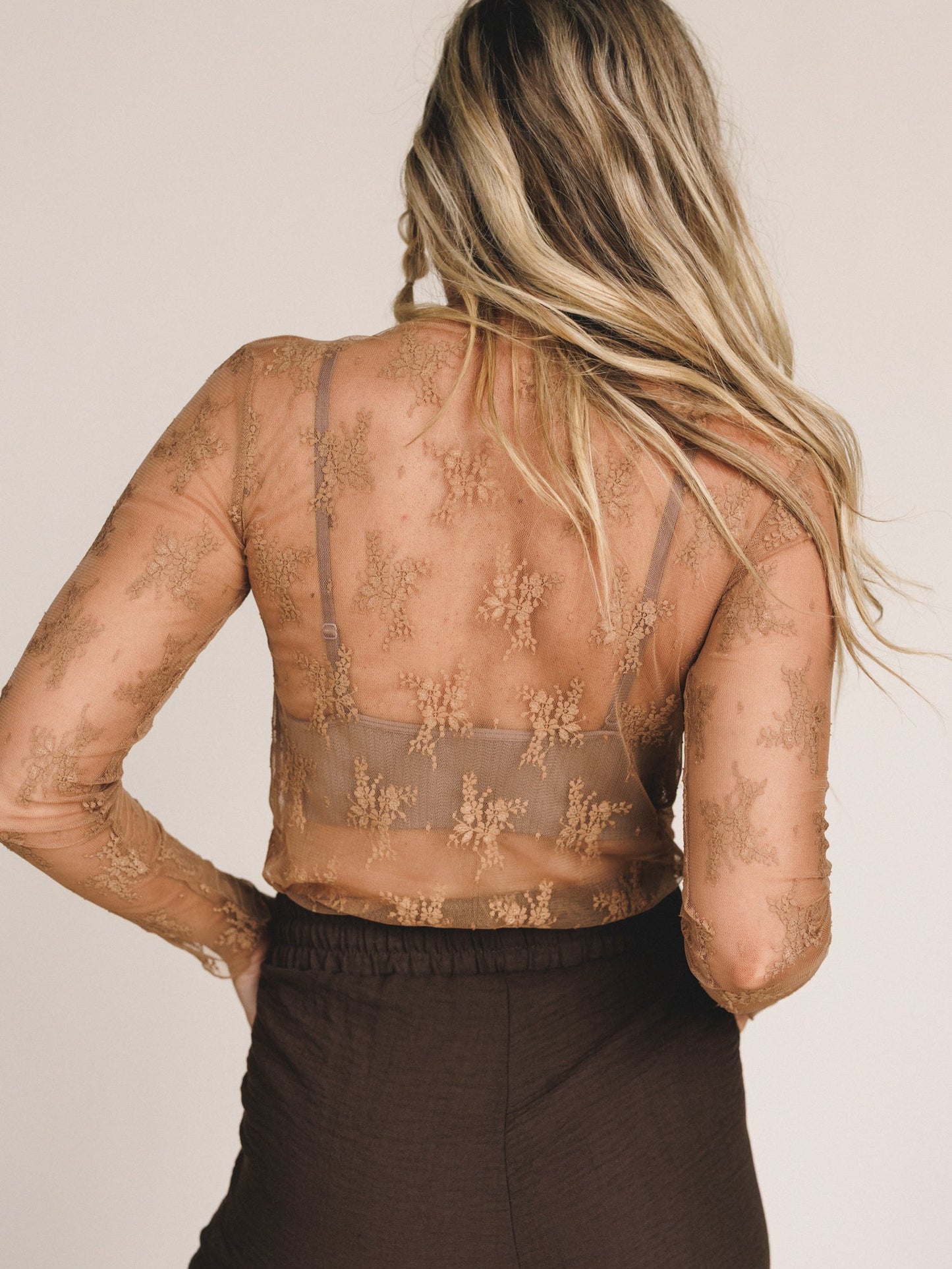 Lainey Lace Layering Top - Deep Camel